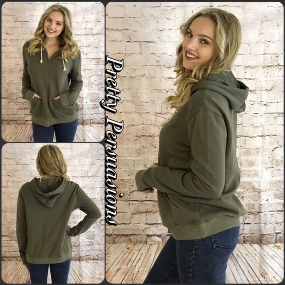 LAST ONE‼️ NWT Olive Cozy Zip Up Hooded Sweatshirt - Picture 2 of 4
