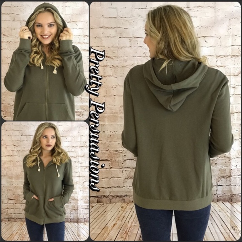 LAST ONE‼️ NWT Olive Cozy Zip Up Hooded Sweatshirt - Picture 3 of 4