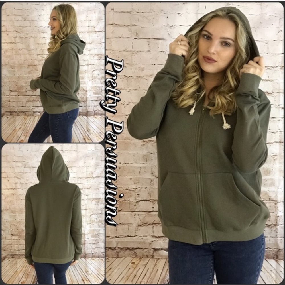 LAST ONE‼️ NWT Olive Cozy Zip Up Hooded Sweatshirt - Picture 4 of 4