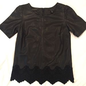 Scotch & Soda leather and lace trim top