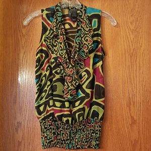 Sheer Sleeveless Ruffled Boho Print Tank