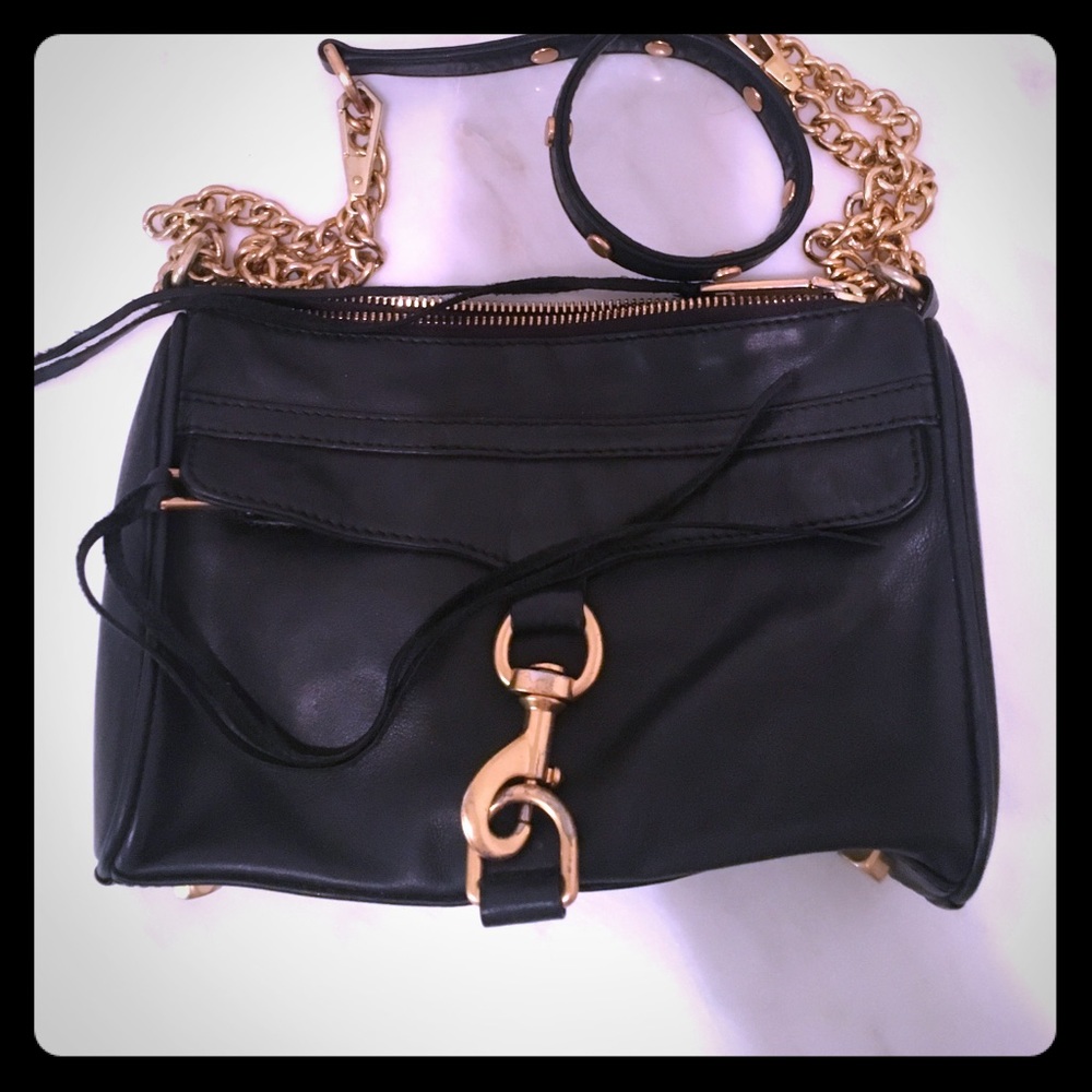 REBECCA MINKOFF BLACK AND GOLD MINI MAC