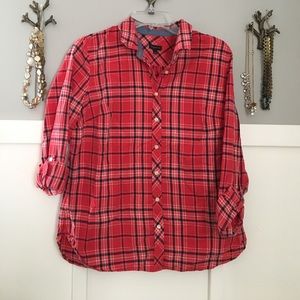Talbots red plaid button up shirt