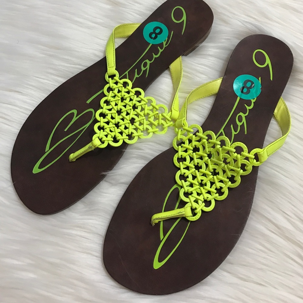 NWT Brown and Neon Yellow Sandal Flip Flops