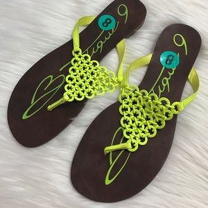 NWT Brown and Neon Yellow Sandal Flip Flops
