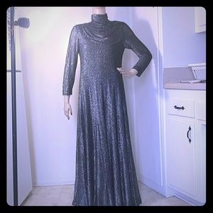 Vintage Formal Dress, 60's Grey, Metal Thread Sz M