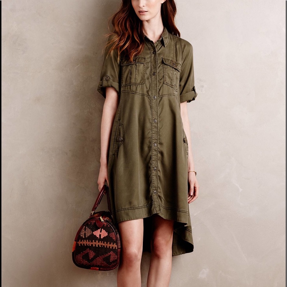 Anthropologie Army green swing dress petite