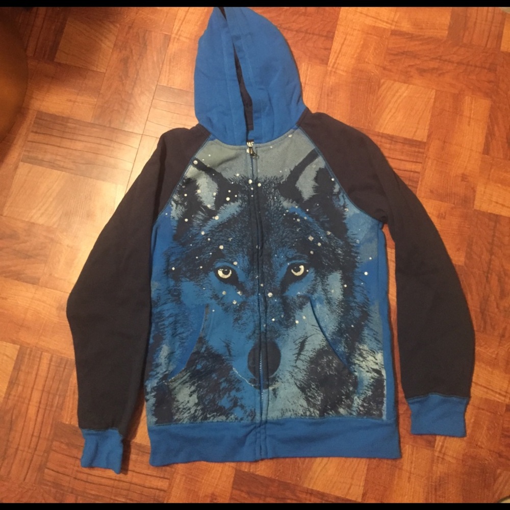 Boys Blue Wolf Hoodie