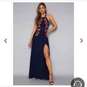 floral embroidered dresses navy blue