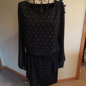 Black Dress w/ small metal beading. Above knee.