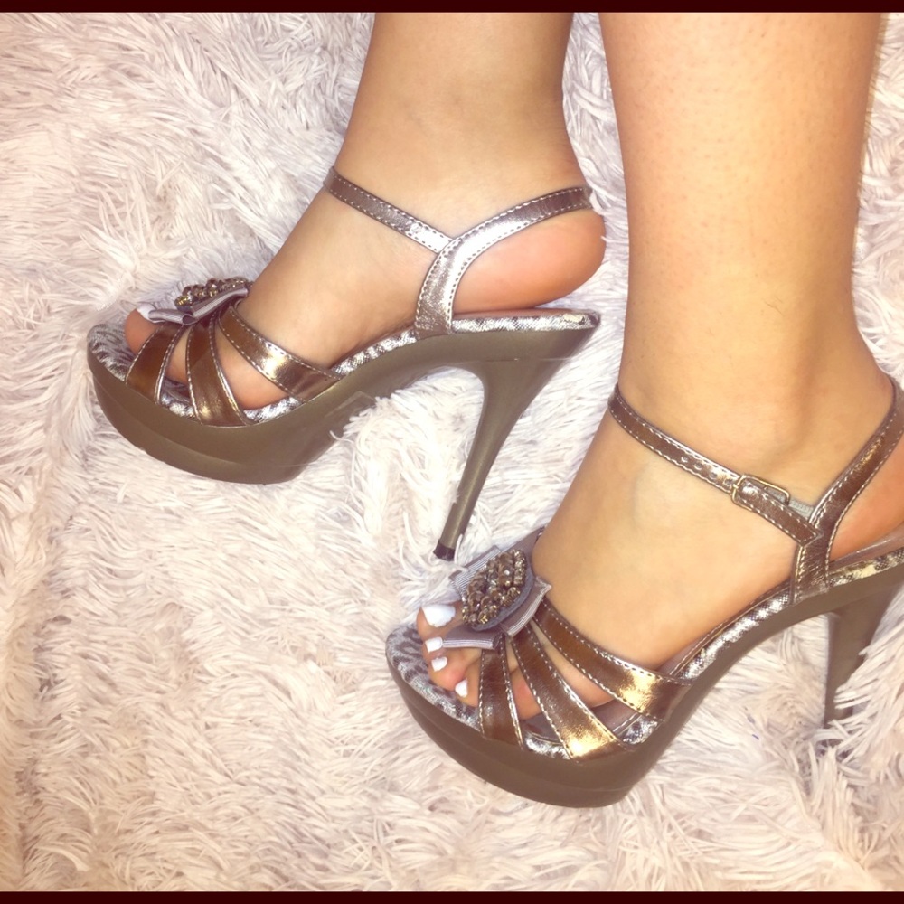 Silver open toe heels