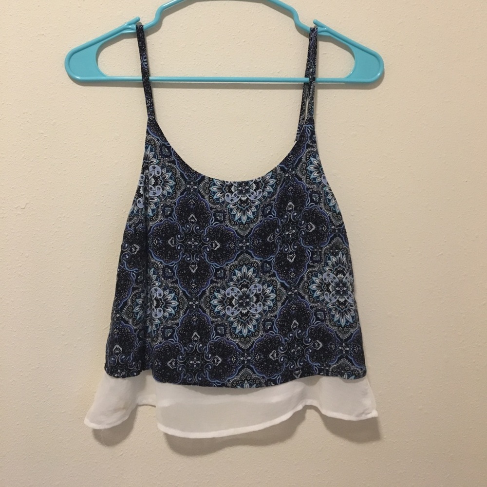 Blue Printed Crop Tank