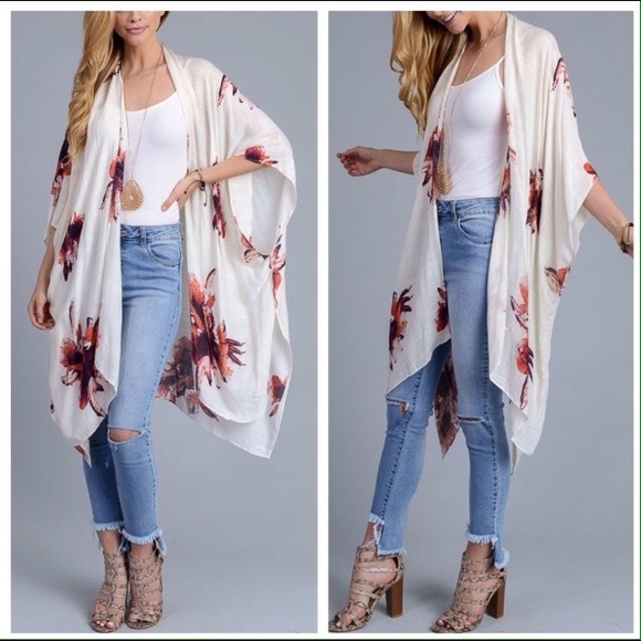 White Floral Cape Kimono - Picture 3 of 7