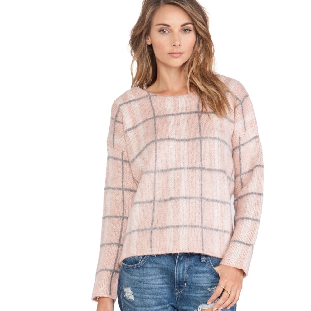 ¥|| J.O.A. LA || Checked Blush Pink Sweater