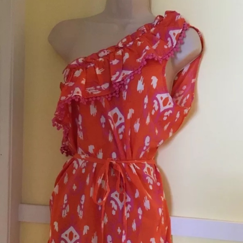 NWT one shoulder orange and pink ikat dress