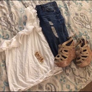 White ruffle one shoulder top😍