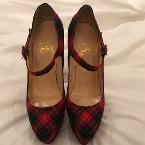 Christian Louboutin red plaid heels