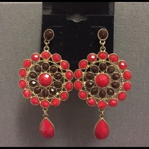 Earrings gold red and brown