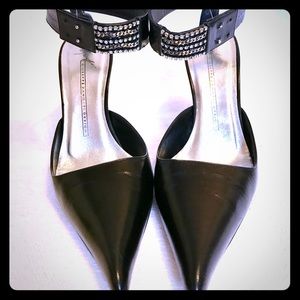 Black leather w Silver Heels & rhinestones