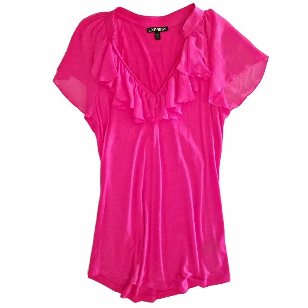 Express Ruffle V Neck Dress Work Blouse - Picture 2 of 3