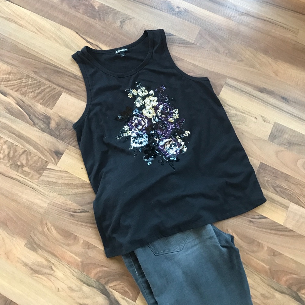 Black floral Express tank