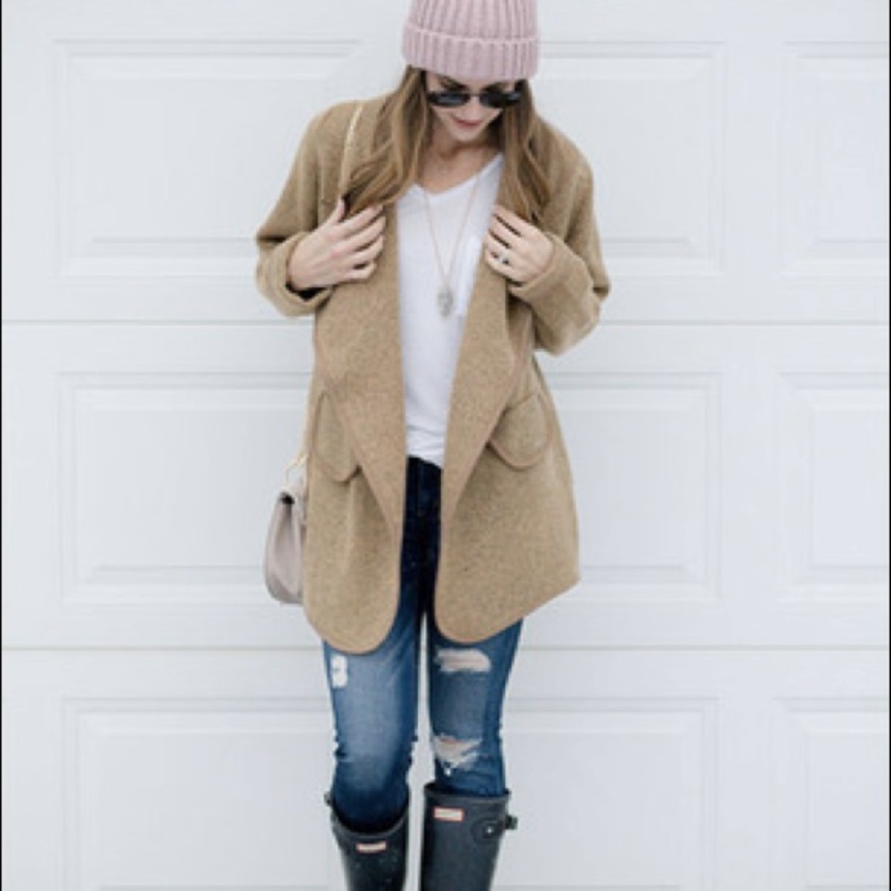 Khaki Lapel Long Sleeve Loose Sweater Coat