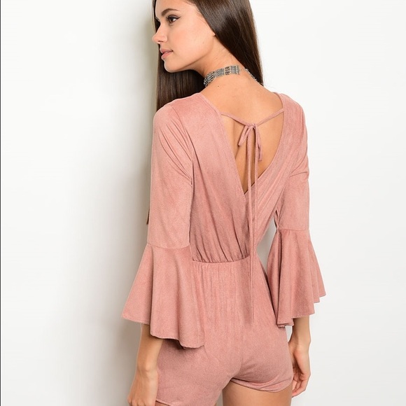 Mauve Suede Bell Sleeve Romper - Picture 2 of 2