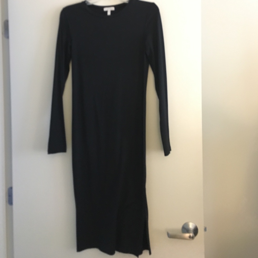 long sleeve black dress with side slit