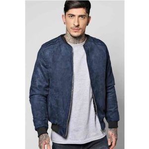 Men's Suede Bomber Navy Blue Sz. S