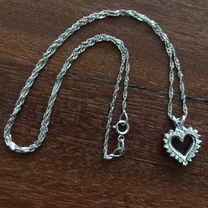 14k White Gold & Diamond Heart Necklace