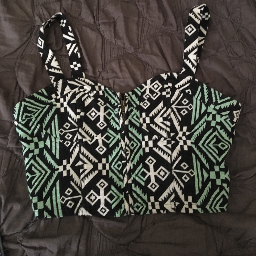 Tribal crop top zip up