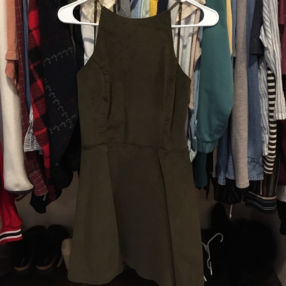 Green open back dress