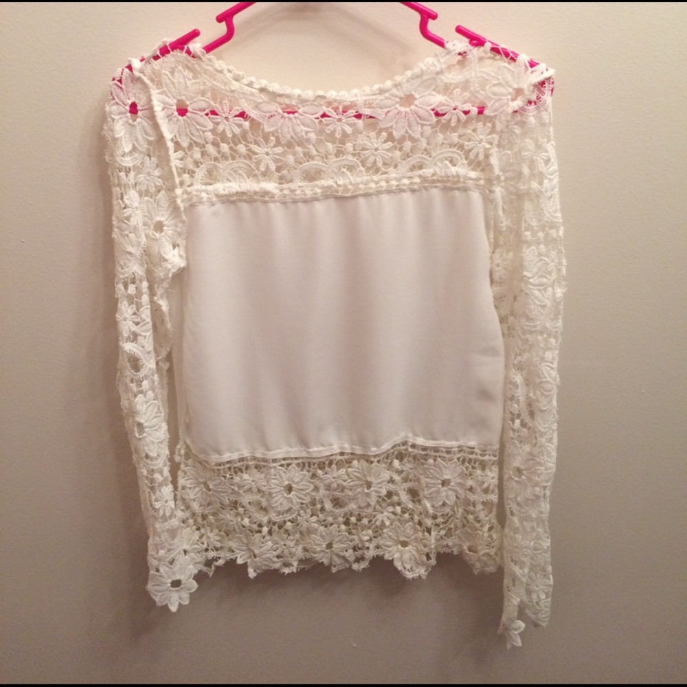 White long sleeve lace top size small