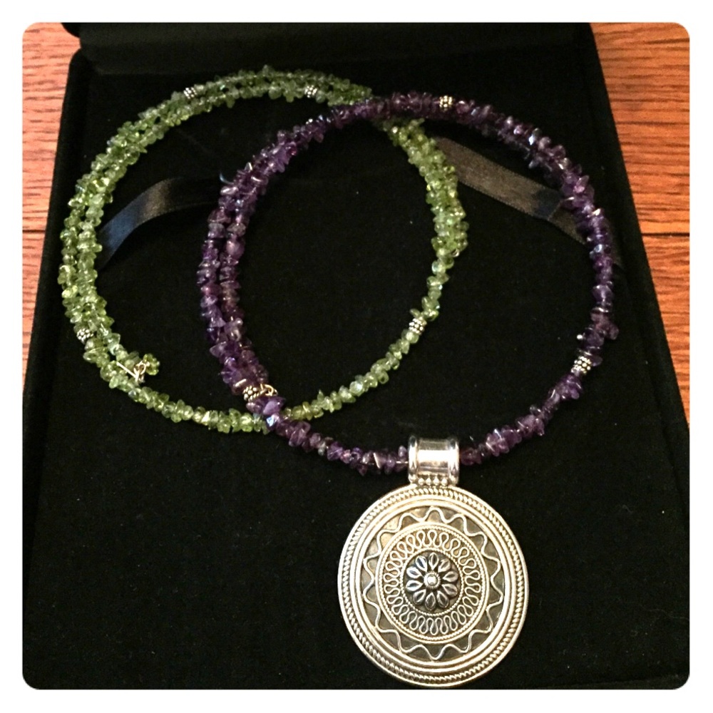 Amethyst and peridot choker w/Sterling pendant
