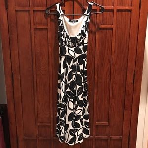 Nine West Black & Cream Midi Printed Leaves Dress