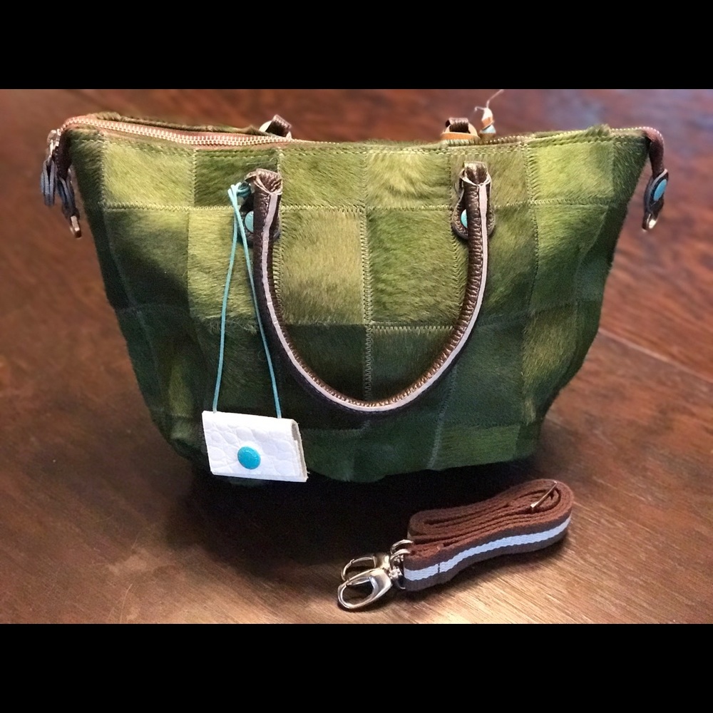 Cabs Green Cowhide Convertible Handbag
