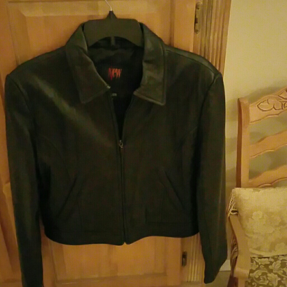 Black leather  bomber jacket