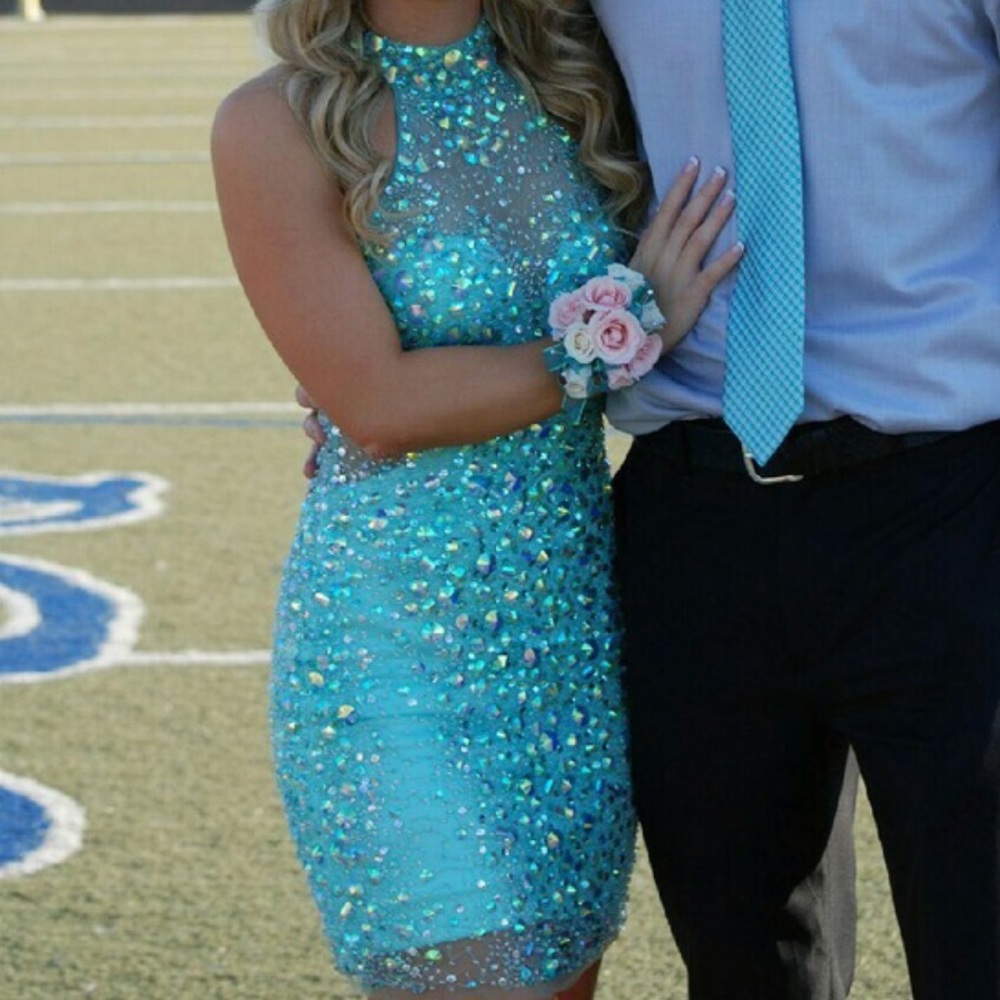 Aqua beaded Homecoming dress