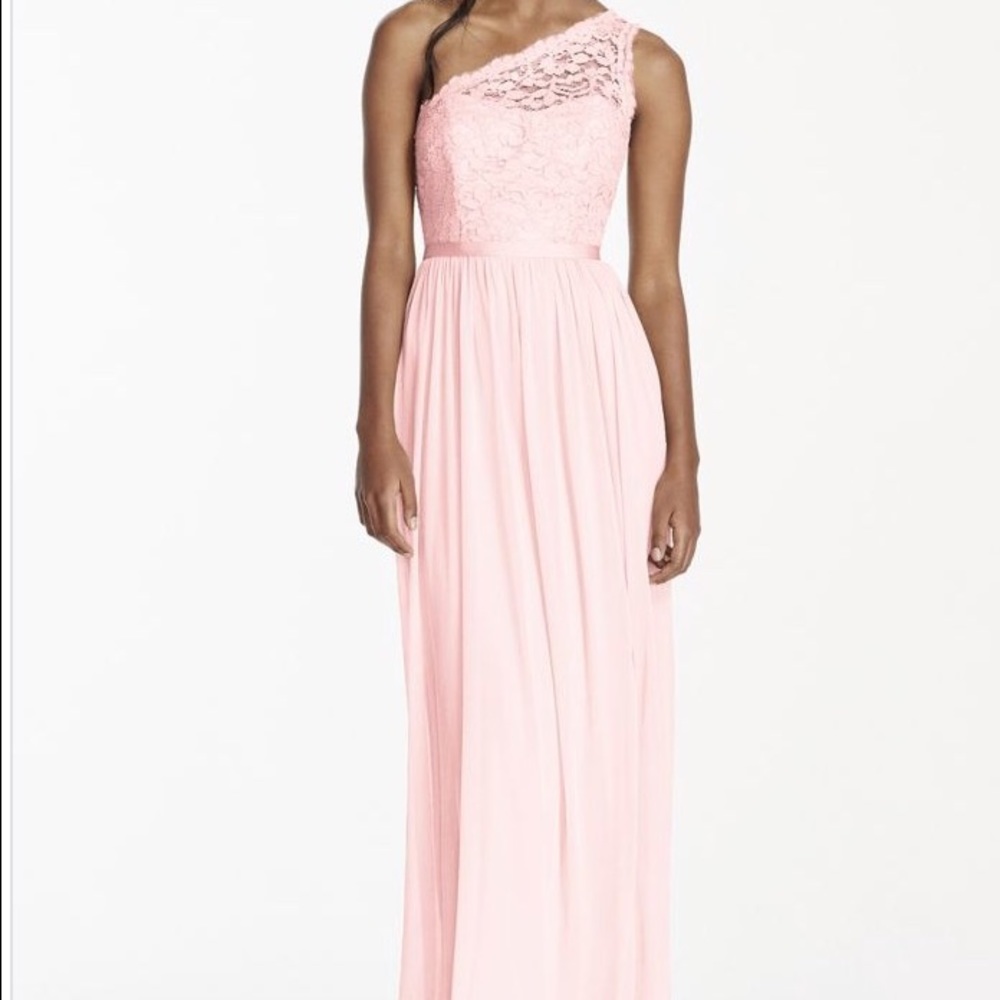 Long one shoulder lace bridesmaid dress