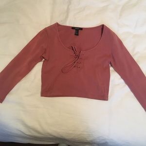 pink lace up crop top