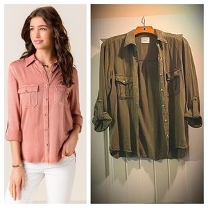 Adorable and soft army green cargo shirt