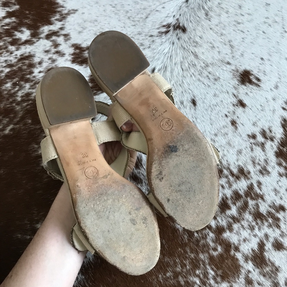 Chanel heart logo nude canvas sandals 39 - Picture 7 of 8