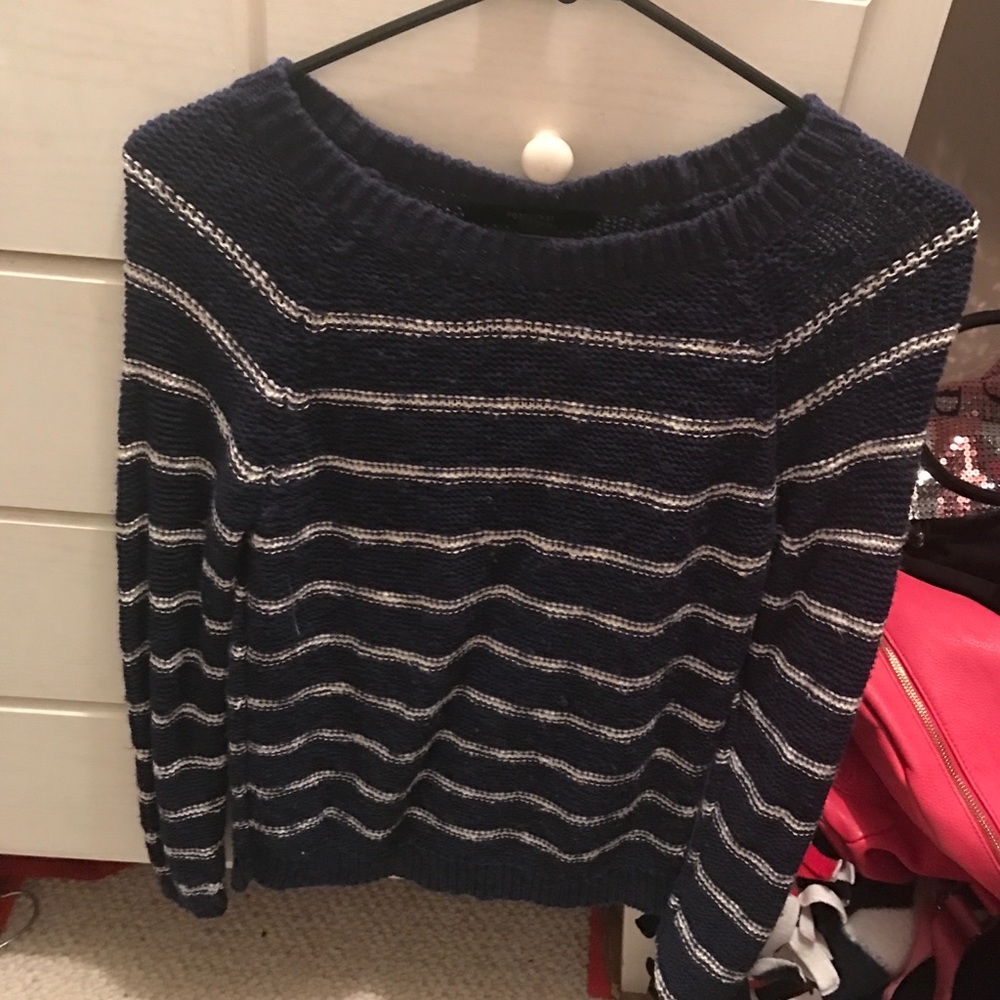 Blue and white striped sweater