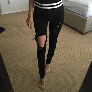 High wasted ripped jeans