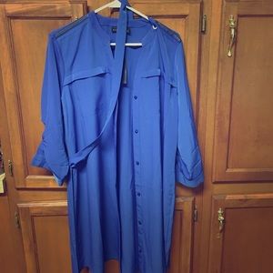 Blue button up dress/ chain accents