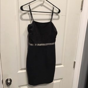Black BCBG strapless cocktail dress.