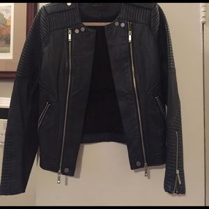 BCBG Navy Moto Leather Jacket