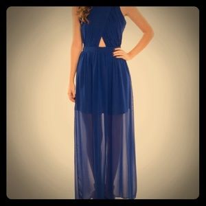 Beautiful Royal Blue, Sheer, Tie/Open Back Maxi Dress