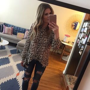 Leopard cold shoulder top