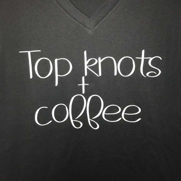1 LEFT!!! NEW Graphic Tee "Top Knots & Coffee" - Picture 2 of 2